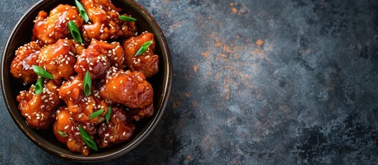 Poster - Korean sesame chicken in a savory sauce with a copy space image