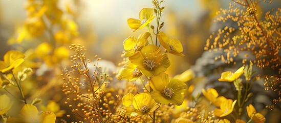 Poster - Sinapis arvensis a type of mustard flower is depicted in the copy space image