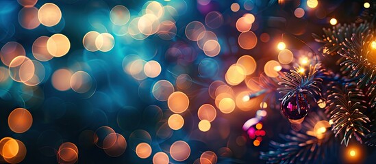 Poster - Festive abstract background with blurred bokeh lights ideal for copy space image