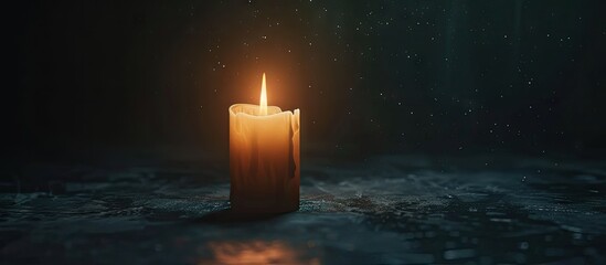 Poster - Dimly lit candle casting a glow in the dark with copy space image