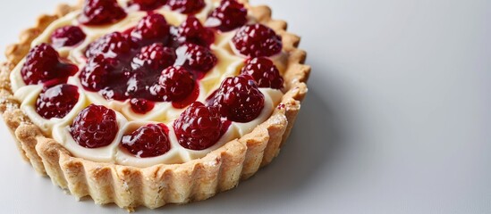 Poster - Close up photo of a homemade cream cheese tart with raspberry jam focusing on specific details providing an area for additional text or graphics a copy space image