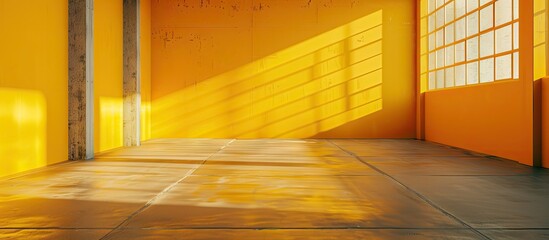 Fototapete - A yellow hue painted across the empty floor with ample space for additional elements in a copy space image