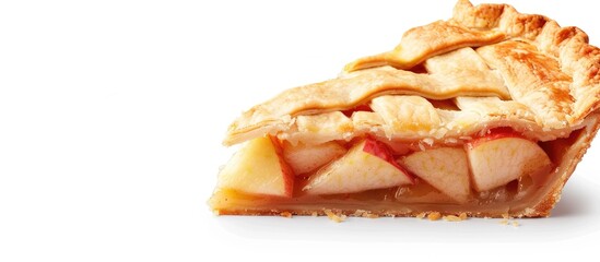 Poster - Apple pie slice presented on a white backdrop with ample copy space image