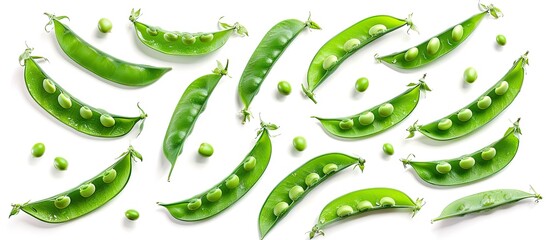 Poster - Green sugar pea pods isolated on a white background with plenty of copy space image