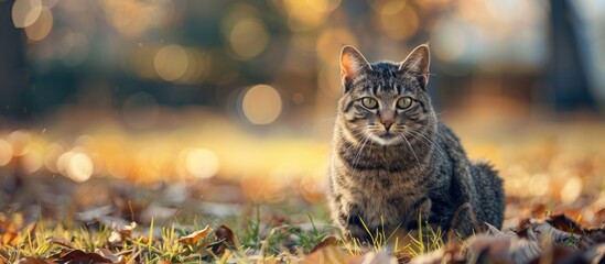 Poster - Lovely feline in the yard with copy space image