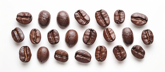 Poster - A collection of fragrant roasted coffee beans set against a white background perfect for a copy space image
