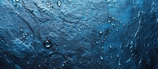 Poster - Raindrops on a textured blue background provide a perfect copy space image
