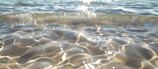 Poster - The clear sea water gently kisses the shore in a serene coastal scene perfect for a copy space image