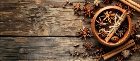 Poster - A stew recipe featuring star anise and cinnamon with a copy space image set on a wooden background