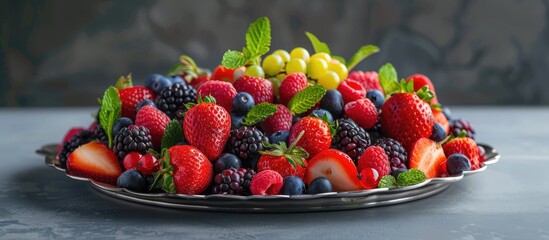 Poster - An array of vibrant berries arranged on a platter for a party with copy space image