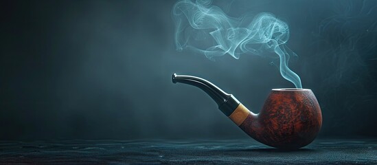 Poster - Smoke emanating from a pipe on a dark backdrop with copy space image