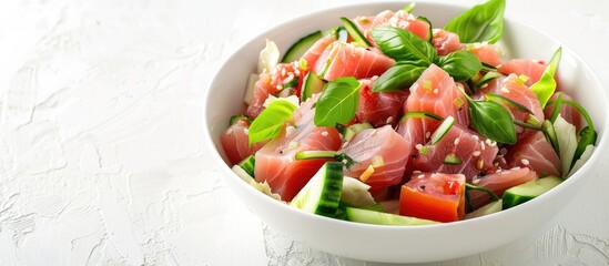 Poster - Tuna Salad with a white background for copy space image