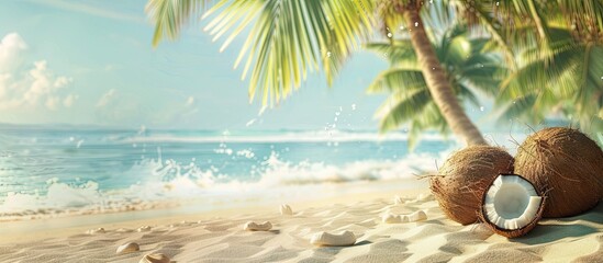 Poster - Beach landscape with coconut and palm trees ideal for a copy space image