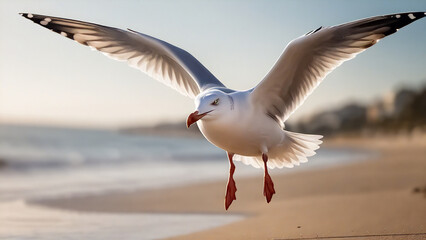 Seagull landing on a beach