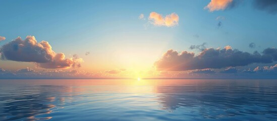Aufkleber - A serene sunset against a backdrop of a clear blue sky providing a soothing view with ample copy space image