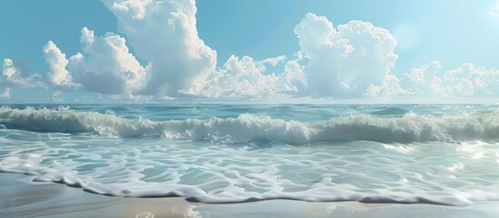 Poster - Summer scene with sea waves foam and sky blending at the horizon ideal for a copy space image