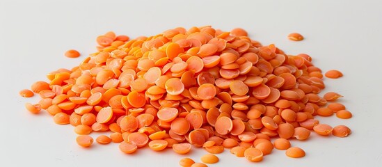 Poster - Red lentils arranged attractively on a clean white surface ideal for a copy space image
