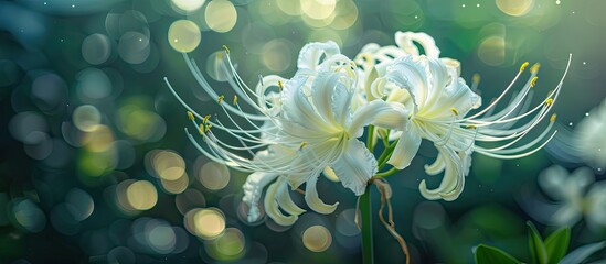 Poster - Hymenocallis spider lily s white tropical flower in the garden offers a serene copy space image