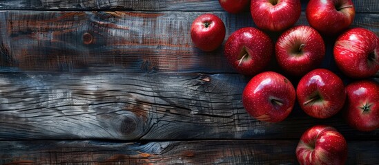 Poster - Apples with a red hue arranged on a rustic wooden table with copy space image