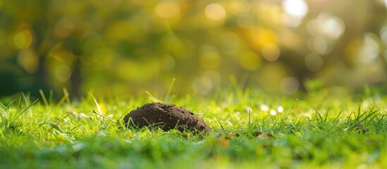 Aufkleber - Autumn molehill in a field with lush green grass provides a serene and picturesque view ideal for capturing a beautiful shot with copy space image