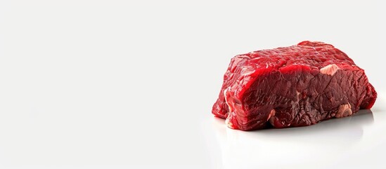 Poster - A piece of raw beef with copy space image on a white background