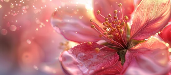 Aufkleber - Close up shot of an apple blossom flower showcasing pollen with copy space image