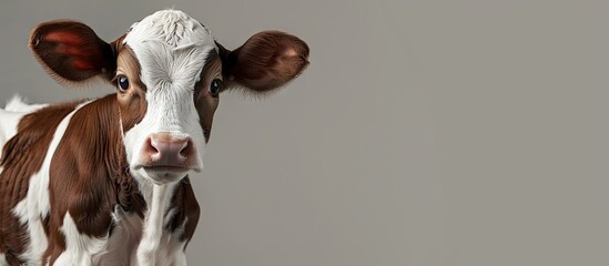 Poster - A few days old Holstein Freisian calf with brown and white patches set in a background with copy space image