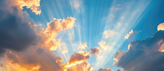 Aufkleber - Sunset lighting up spring clouds in the blue sky creating a perfect backdrop for a copy space image
