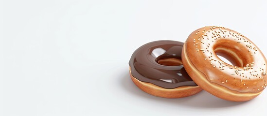 Poster - Donuts in brown and beige colors on a plain white background with space for text or graphics. . image with copy space