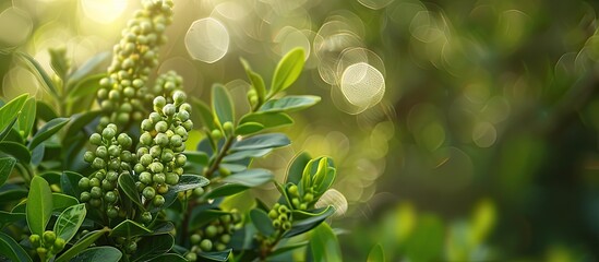 Aufkleber - A shrub in a garden displaying budding flowers perfect for copy space image