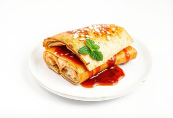 Wall Mural - A savory pastry roll with a sweet and savory sauce.