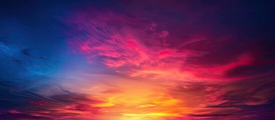 Poster - Romantic summer sunset with a colorful sky featuring hues of red orange yellow and purple over dark blue creating a picturesque twilight setting with a copy space image