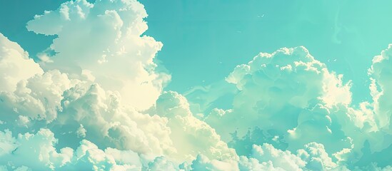 Fototapete - Sunny day sky with fluffy white clouds is a nature background for design suitable for wallpapers or web banners with a vast copy space image