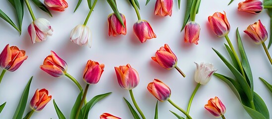 Aufkleber - Flat lay composition created with tulip flowers forming a concept background with copy space image