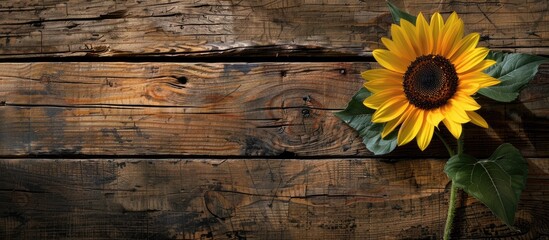 Aufkleber - Sunflower on a wooden backdrop with copy space image