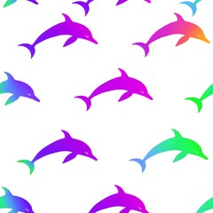 Wall Mural - Colorful dolphin silhouettes in a playful pattern on a white background.