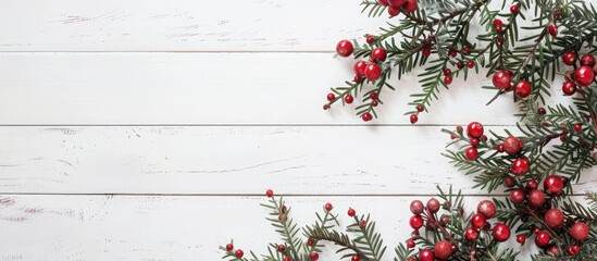 Aufkleber - Festive Christmas arrangement on a white wooden surface with space available for adding text or images shot from above. copy space available