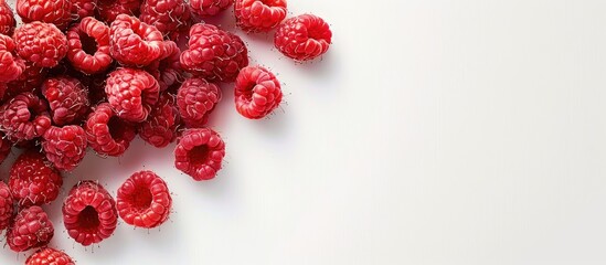 Poster - Ripe raspberries with a white background ideal for copy space image