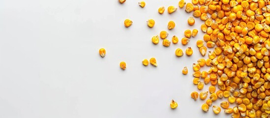 Poster - Top view of canned sweet corn grains on a white background with space for additional images