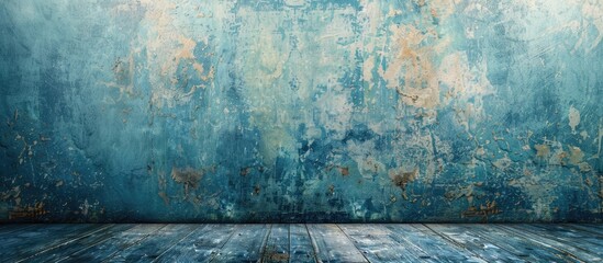 Poster - Abstract background with a grunge blue wall creates a unique setting with copy space image