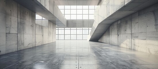 Poster - Urban setting with a contemporary structure on an empty floor leaving a blank area incorporated for a copy space image