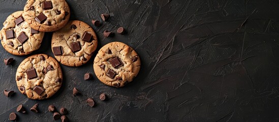 Poster - Cookies filled with dark chocolate surrounded by a blank area for an image. copy space available