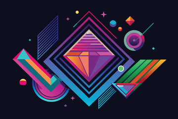 Poster - Geometrical gradient neon colorful shapes on black background
