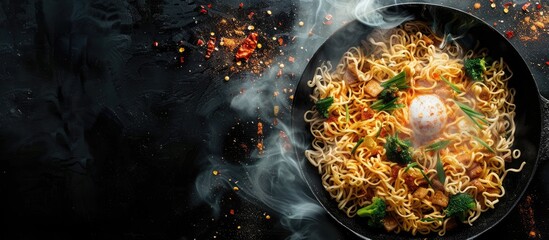 Poster - Noodle fast cooking displayed on a black background with available copy space image