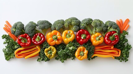 arrangement of fiber-rich vegetables like broccoli, carrots, and bell peppers on a white background