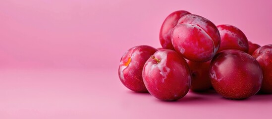 Fresh ripe red plum fruit with copy space image