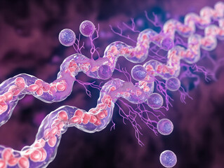 Wall Mural - A purple and pink cell with a purple stem. The cell is surrounded by other cells and is the main focus of the image