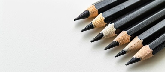 Poster - Black pencils on a white backdrop with space for text in the image. copy space available