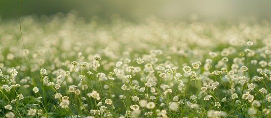 Aufkleber - Scenic field of lovely white meadowfoam flowers in a copy space image