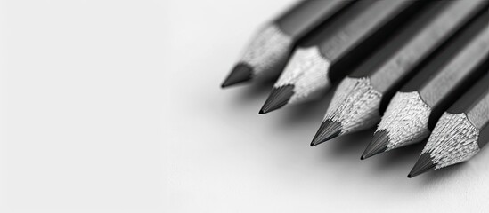 Poster - Black pencils on a white backdrop with space for text in the image. copy space available